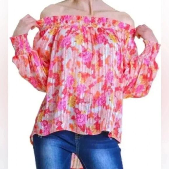 Floral Off the Shoulder Stretchy Lightweight Cottagecore Vacation Beach Top M - Picture 1 of 11